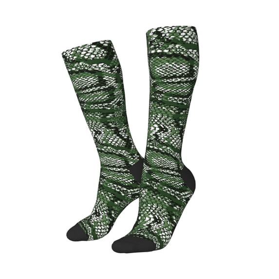 Lsque Green Snakeskin Printed Crew Socks Men's Women's LightWeight Thin Casual Calf Socks ,Knee High Socks,Cotton Socks