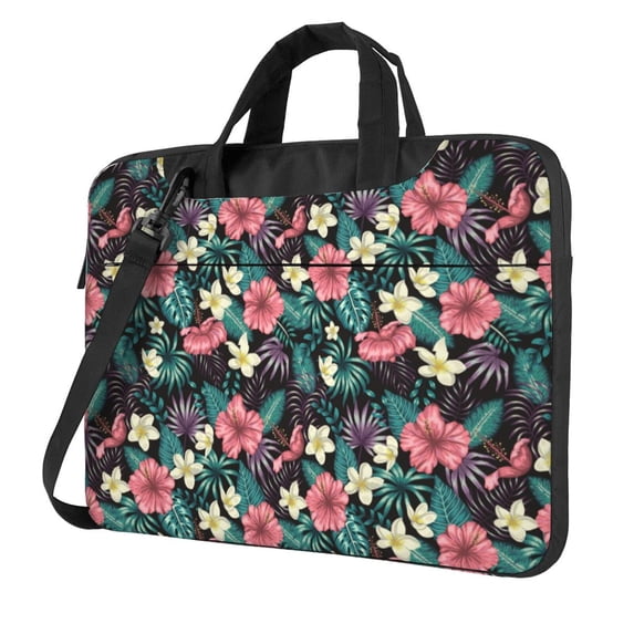 Lsque Green Tropical Leaves Pattern Laptop Bag – Portable & Slim Single-Shoulder Computer Case with Adjustable Strap, Protective, Lightweight for 13”/14”/15.6” Laptops