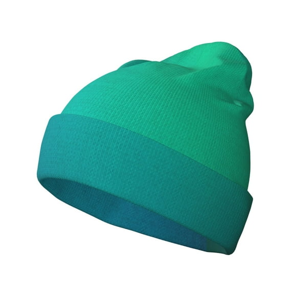 Lsque Green Turquoise Teal Pattern Knitted Beanie, Unisex Winter Hat, Knit Hat Winter Beanies Thick Fisherman Beanies Cuffed Plain Skull Caps