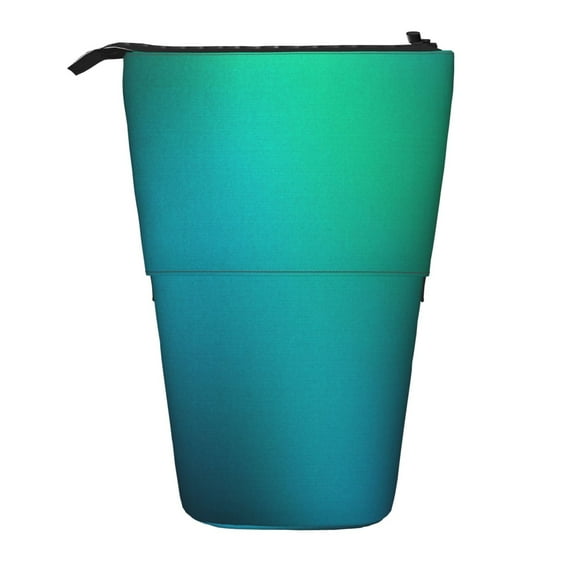 Lsque Green Turquoise Teal Pattern Telescopic Pencil Bag Pen Holder Stationery Case, Stand-up Retractable Transformer Bag Organizer