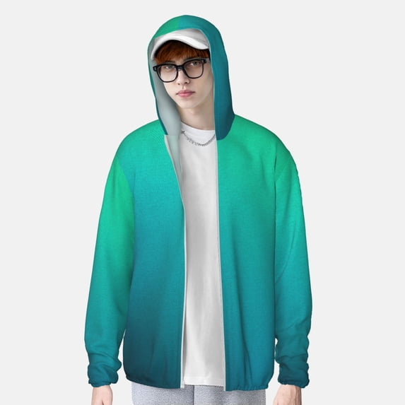 Lsque Green Turquoise Teal UPF 50+ Lightweight Sun Protection Men's Women's Long Sleeve Shirt, Hoodie Performance -Large