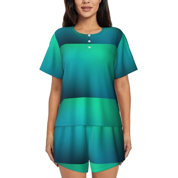 Lsque Green Turquoise Teal Women's Short-Sleeved Pajama Set - 2 Piece Soft and Lightweight Sleepwear Set-3X-Large