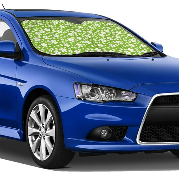 Lsque Green White Flowers Car Windshield Sun Shade | Accordion Folding Style Auto Shade for Car Truck SUV Van | Blocks UV Rays Sun Visor Protector | Small
