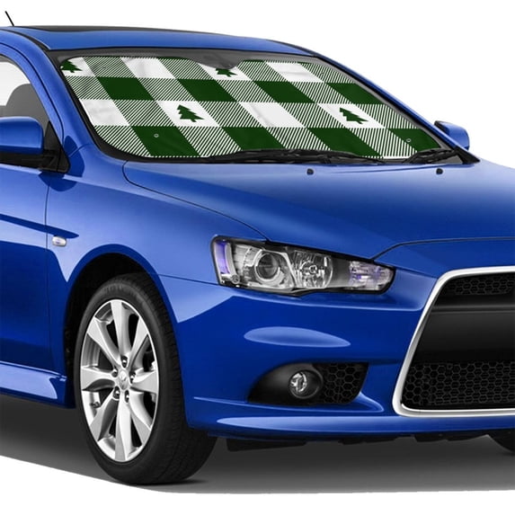Lsque Green White Lumberjack Plaid Car Windshield Sun Shade | Accordion Folding Style Auto Shade for Car Truck SUV Van | Blocks UV Rays Sun Visor Protector | Small