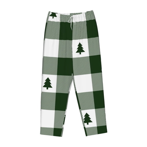 Lsque Green White Lumberjack Plaid Print Women's Pajama Pants, Lounge Pant - Comfortable Home Wear,Elastic Waistband, Stylish Design-XX-Large