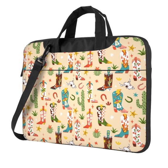 Lsque Groovy American Western Footwear Pattern Laptop Bag – Portable & Slim Single-Shoulder Computer Case with Adjustable Strap, Protective, Lightweight for 13”/14”/15.6” Laptops
