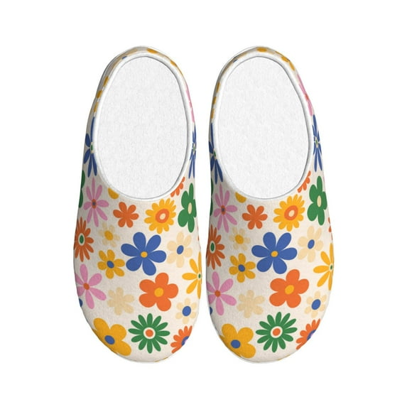 Lsque Groovy Daisy Flowers Pattern Womens Comfort Cotton on Scuff With Memory Foam and Anti-skid Sole Slipper-40/41