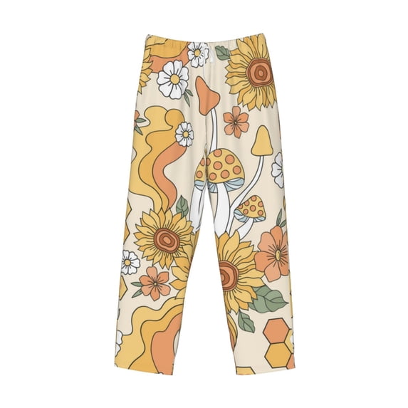 Lsque Groovy Hippie Flower Mushrooms Print Men's Pajama Pants, Lounge Pant - Comfortable Home Wear,Elastic Waistband, Stylish Design-Small