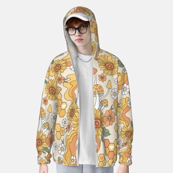 Lsque Groovy Hippie Flower Mushrooms UPF 50+ Lightweight Sun Protection Men's Women's Long Sleeve Shirt, Hoodie Performance -3X-Large