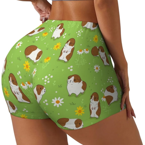 Lsque Guinea Pigs Pattern High Waisted Biker Shorts for Women-Tummy Control Fitness Athletic Workout Running Yoga Gym Shorts,Moisture-Wicking-Medium