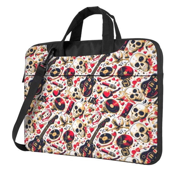 Lsque Guitar Skull rock Pattern Laptop Bag – Portable & Slim Single-Shoulder Computer Case with Adjustable Strap, Protective, Lightweight for 13”/14”/15.6” Laptops