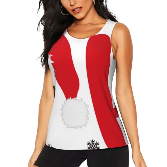 Lsque HOHOHO Christmas Printed Workout Tank Tops for Women, Athletic Sports Tank Tops, Compression Sleeveless Dry Fit Shirts,Sleeveless Yoga Shirt-Small