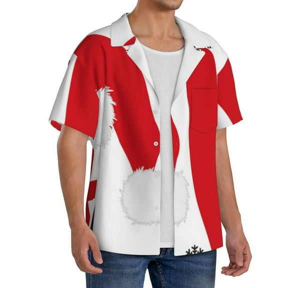 Lsque HOHOHO Christmas print Men's Cuban Collar Short Sleeve Shirt Summer Beachwear Casual Button Down Fashionable Vacation Leisure Shirt-XX-Large