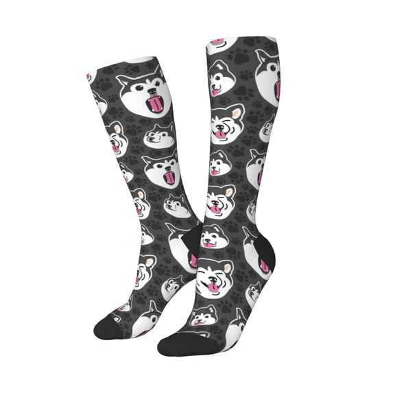 Lsque HUSKY Face Printed Crew Socks Men's Women's LightWeight Thin Casual Calf Socks ,Knee High Socks,Cotton Socks