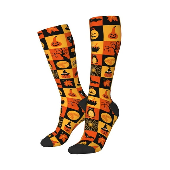 Lsque Halloween Banner Symbols Printed Crew Socks Men's Women's LightWeight Thin Casual Calf Socks ,Knee High Socks,Cotton Socks