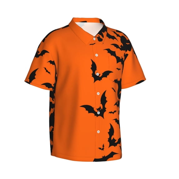 Lsque Halloween Bats pattern Hawaiian Shirt for Men, Unisex Summer Beach Casual Short Sleeve Button Down Shirts-XX-Large