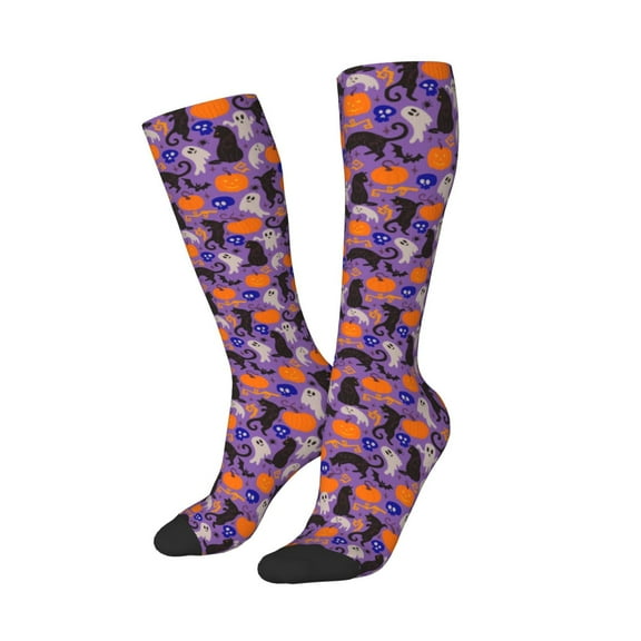 Lsque Halloween Black Cats Printed Crew Socks Men's Women's LightWeight Thin Casual Calf Socks ,Knee High Socks,Cotton Socks