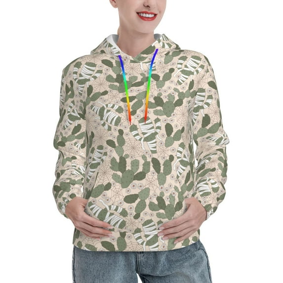 Lsque Halloween Cactus Pattern Casual Women's Hoodie,Hooded Sweatshirt with Kangaroo Pocket,Pullover Hoodie with Eye-catching Drawstrings-X-Large