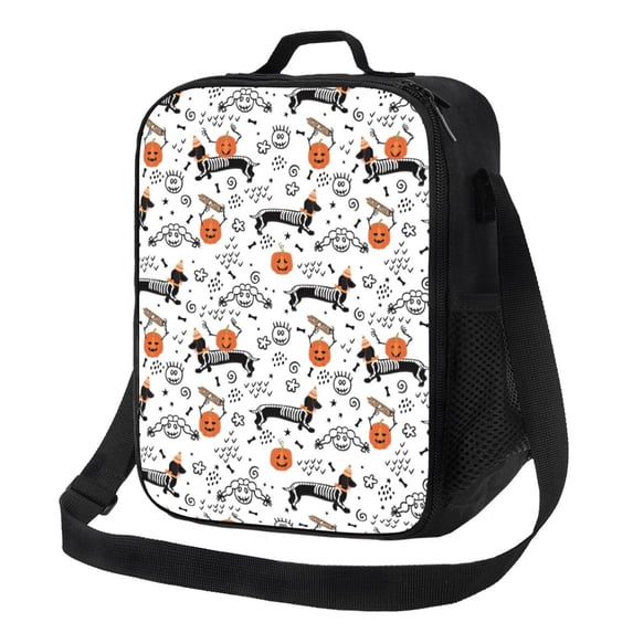 Lsque Halloween Dachshund Lunch Bag Lunch Box for Women Men Reusable Insulated Lunch Tote Bag,Leakproof Thermal Cooler Sack Food Handbags Case High Capacity