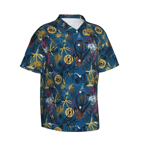 Lsque Halloween Elements pattern Hawaiian Shirt for Men, Unisex Summer Beach Casual Short Sleeve Button Down Shirts-3X-Large