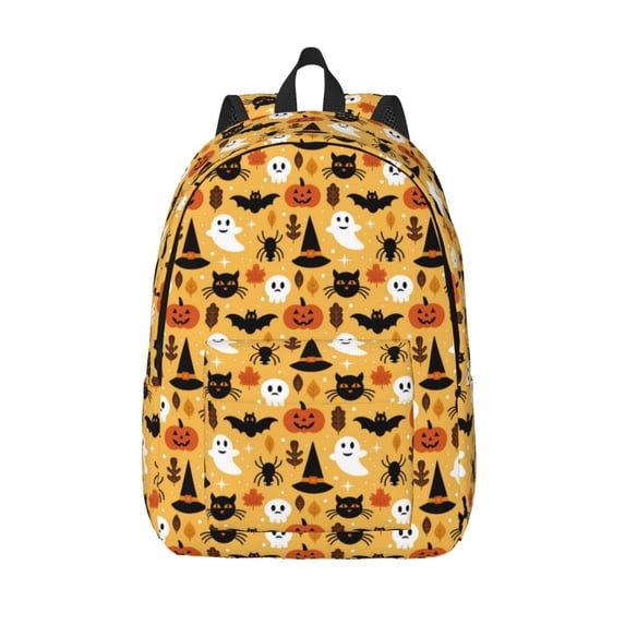 Lsque Halloween Ghost Pumpkin Pattern Canvas Daypack, Durable Backpack, High-quality Versatile Backpack,Vintage Compact Backpack-Small