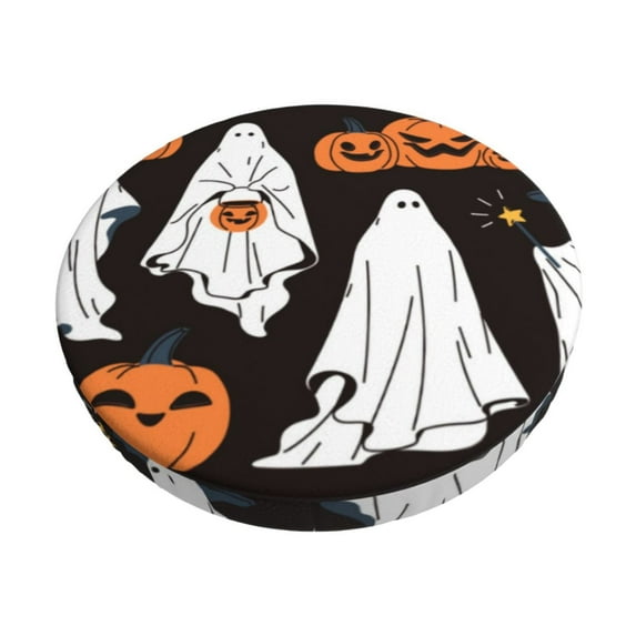 Lsque Halloween Ghosts And Pumpkins Pattern Round Bar chair cushion covers Velvet Fabric Premium Comfort Protects from Scratches and Stains for 14-17 Inch Chair-13 inch