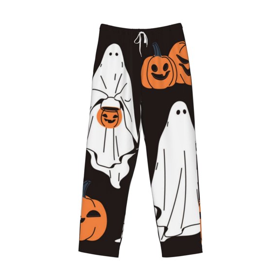Lsque Halloween Ghosts And Pumpkins Print Men's Pajama Pants, Lounge Pant - Comfortable Home Wear,Elastic Waistband, Stylish Design-Medium