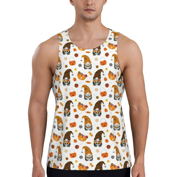 Lsque Halloween Gnomes Pattern Mens Tank Tops Muscle Athletic Quick Dry Sleeveless Workout Fitness T Shirts Beach Tank Top, Loose-fit Sleeveless Shirt for Men-4X-Large