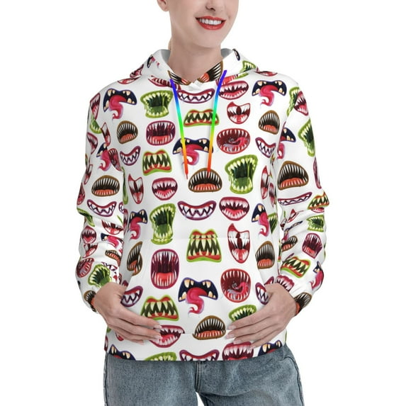 Lsque Halloween Mouth Pattern Casual Women's Hoodie,Hooded Sweatshirt with Kangaroo Pocket,Pullover Hoodie with Eye-catching Drawstrings-Large