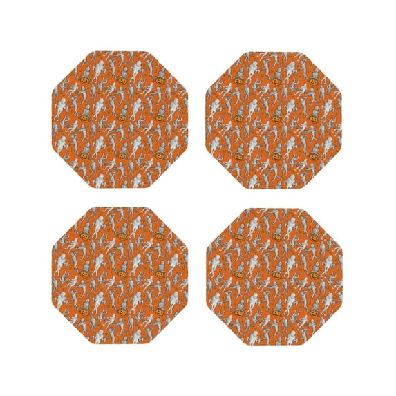 Lsque Halloween Mummy Pattern 4" Drink Coasters Set of 4, PVC Leather Absorbent Coasters, Table Coaster Set Decorative Coffee Cup Coasters Housewarming Gift -Octagon