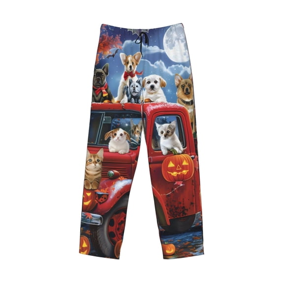 Lsque Halloween Pets Pumpkins Print Men's Pajama Pants, Lounge Pant - Comfortable Home Wear,Elastic Waistband, Stylish Design-Medium