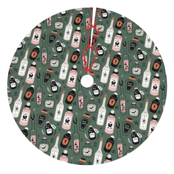 Lsque Halloween Potions Print Christmas Tree Skirt, Tree Skirt with Ties or Velcro, Perfect for Holiday Decorations, Halloween, and New Year-48"