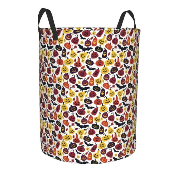 Lsque Halloween Pumpkin pattern Laundry Hamper Basket, Tall Woven Rope Hamper Basket for Clothes, Lightweight Storage Basket, Collapsible Waterproof-Small