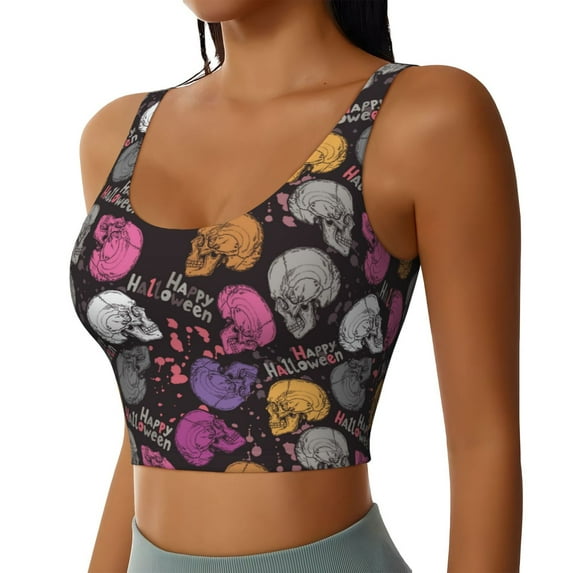 Lsque Halloween Skeleton Printed Women'S Sports Bra, Compression, Moisture Wicking, High-Impact Sports Bra For Women,Supportive sports bra-XX-Large