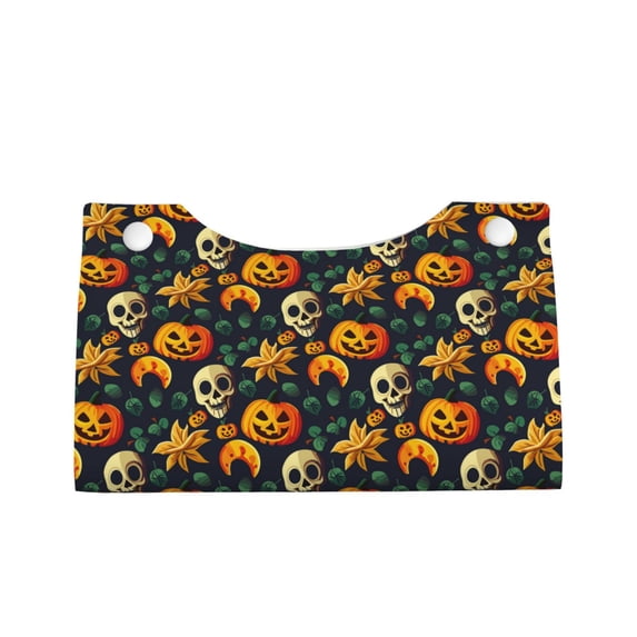 Lsque Halloween Skull Printed Long Tissue Box Cover Holder, Facial Paper Organizer Dispenser,Triangle with Bottom Belt, PVC Leather Decorative Organizer