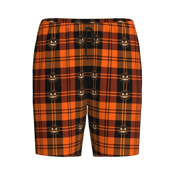 Lsque Halloween Tartan Plaid Mens Sleep Pajama Shorts,Short Pajama Pants, Cotton Ultra-Soft Knit-4X-Large