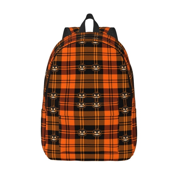 Lsque Halloween Tartan Plaid Pattern Canvas Daypack, Durable Backpack, High-quality Versatile Backpack,Vintage Compact Backpack-Medium