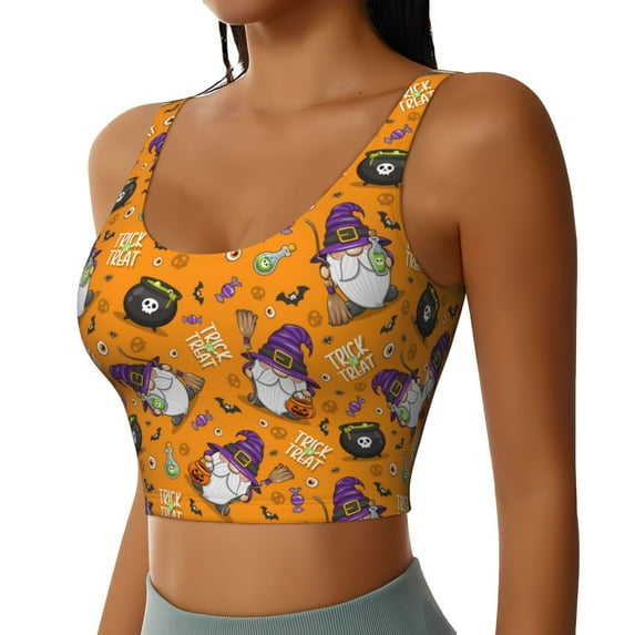 Lsque Halloween Witches Gnome Printed Women'S Sports Bra, Compression, Moisture Wicking, High-Impact Sports Bra For Women,Supportive sports bra-Small