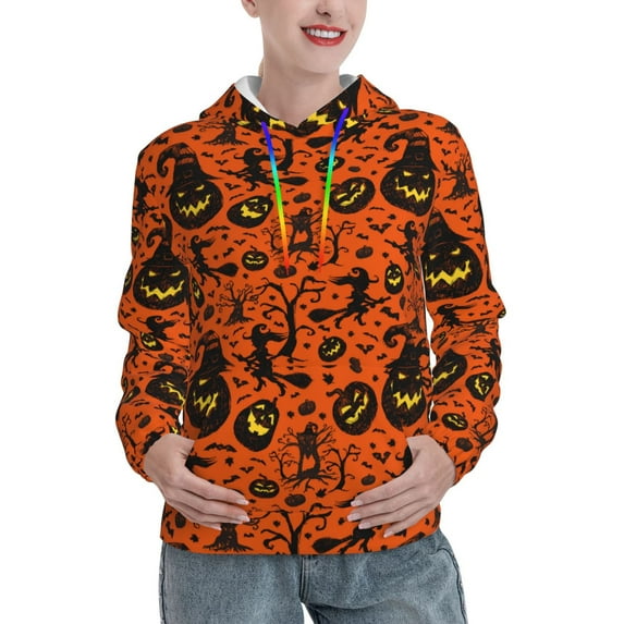 Lsque Halloween3 Pattern Casual Women's Hoodie,Hooded Sweatshirt with Kangaroo Pocket,Pullover Hoodie with Eye-catching Drawstrings-Large