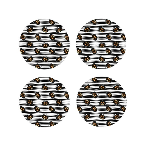 Lsque Haloween Pumpkins Pattern 4" Drink Coasters Set of 4, PVC Leather Absorbent Coasters, Table Coaster Set Decorative Coffee Cup Coasters Housewarming Gift -Round Shape