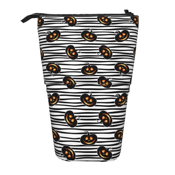 Lsque Haloween Pumpkins Pattern Telescopic Pencil Bag Pen Holder Stationery Case, Stand-up Retractable Transformer Bag Organizer