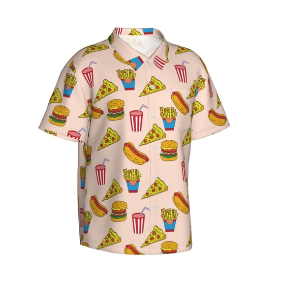 Lsque Hamburger Pizza Coke pattern Hawaiian Shirt for Men, Unisex Summer Beach Casual Short Sleeve Button Down Shirts-Large