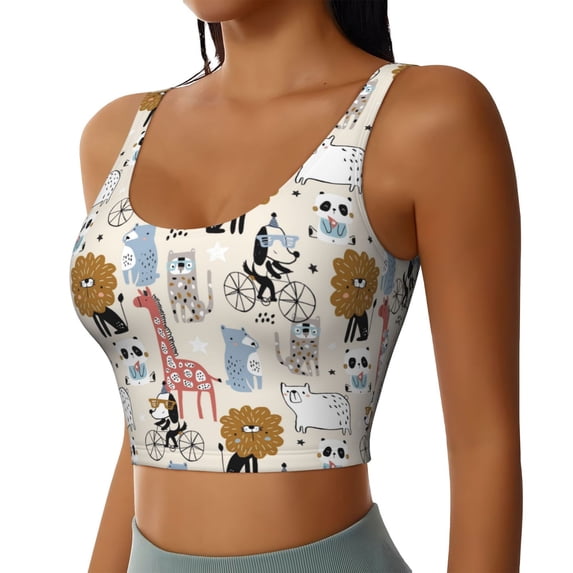 Lsque Hand Drawn Animals Printed Women'S Sports Bra, Compression, Moisture Wicking, High-Impact Sports Bra For Women,Supportive sports bra-Small