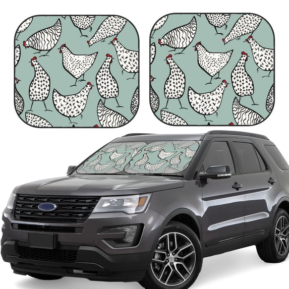 Lsque Hand Drawn Chickens 2 PCS Windshield Sun Shade | CarFoldable Window Covers | Car Accessories Reflect UV for Universal Cars SUV Truck | Small