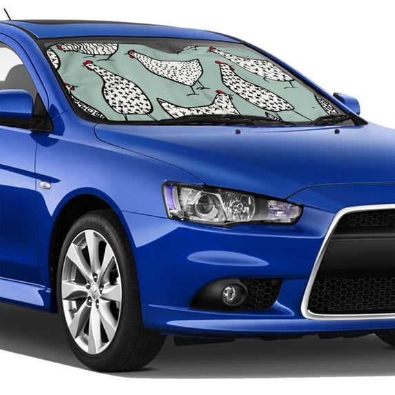 Lsque Hand Drawn Chickens Car Windshield Sun Shade | Accordion Folding Style Auto Shade for Car Truck SUV Van | Blocks UV Rays Sun Visor Protector | Small