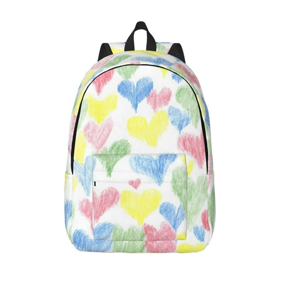 Lsque Hand Drawn Colored Hearts Pattern Canvas Daypack, Durable Backpack, High-quality Versatile Backpack,Vintage Compact Backpack-Medium