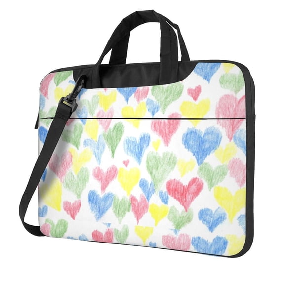 Lsque Hand Drawn Colored Hearts Pattern Laptop Bag – Portable & Slim Single-Shoulder Computer Case with Adjustable Strap, Protective, Lightweight for 13”/14”/15.6” Laptops