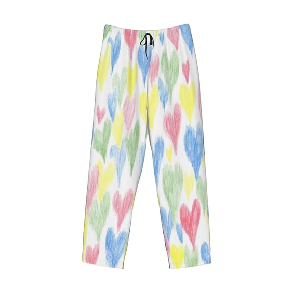 Lsque Hand Drawn Colored Hearts Print Men's Pajama Pants, Lounge Pant - Comfortable Home Wear,Elastic Waistband, Stylish Design-Large