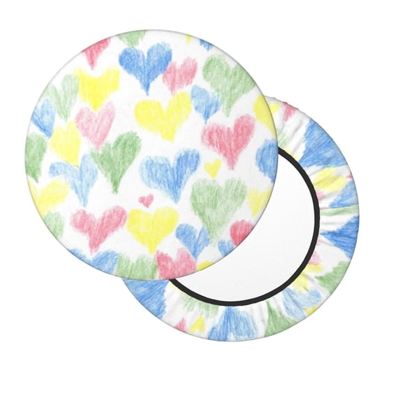 Lsque Hand Drawn Colored Hearts Round Bar chair cushion covers Velvet Fabric Premium Comfort Protects from Scratches and Stains for 14-17 Inch Chair- 12 inch