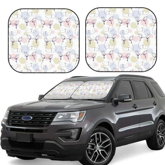 Lsque Hand Drawn Rabbit 2 PCS Windshield Sun Shade | CarFoldable Window Covers | Car Accessories Reflect UV for Universal Cars SUV Truck | Medium